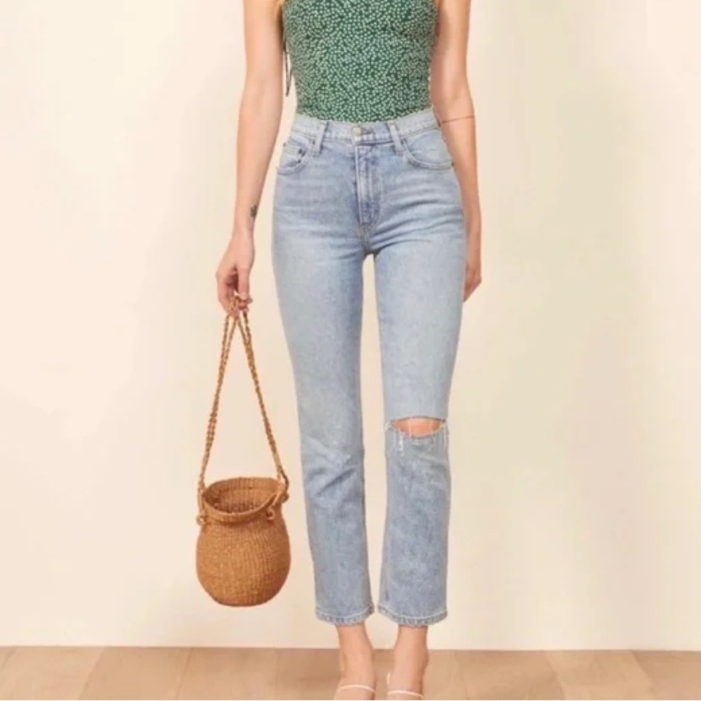 Reformation Liza High Rise Straight Cropped Jeans-Montego Destroyed Wash
